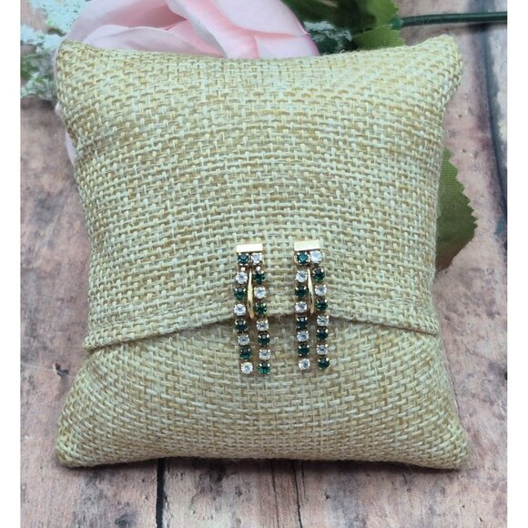 Lot of 2 Gold Tone Minimalist Clip On Earrings Dainty Dangle Rhinestones CUTE - Picture 6 of 9